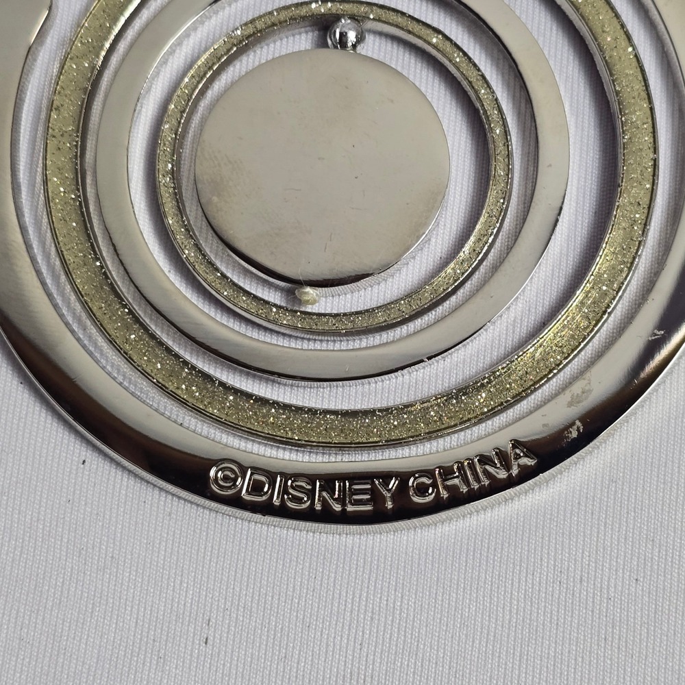 Disney Mickey Mouse Icon Silver Metal Spinning Ring Glitter Christmas Ornament - Picture 3 of 7